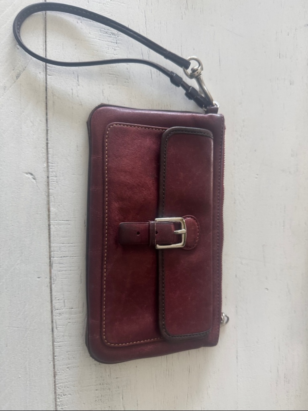 Coach vintage Burgundy Leather Wristlet w/ Outside Buckle Pocket